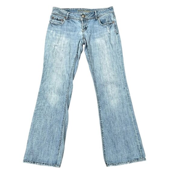 VTG Y2K American Eagle Womens Size 8 Jeans 33W Low Rise Bootcut Denim Distressed - Picture 1 of 10